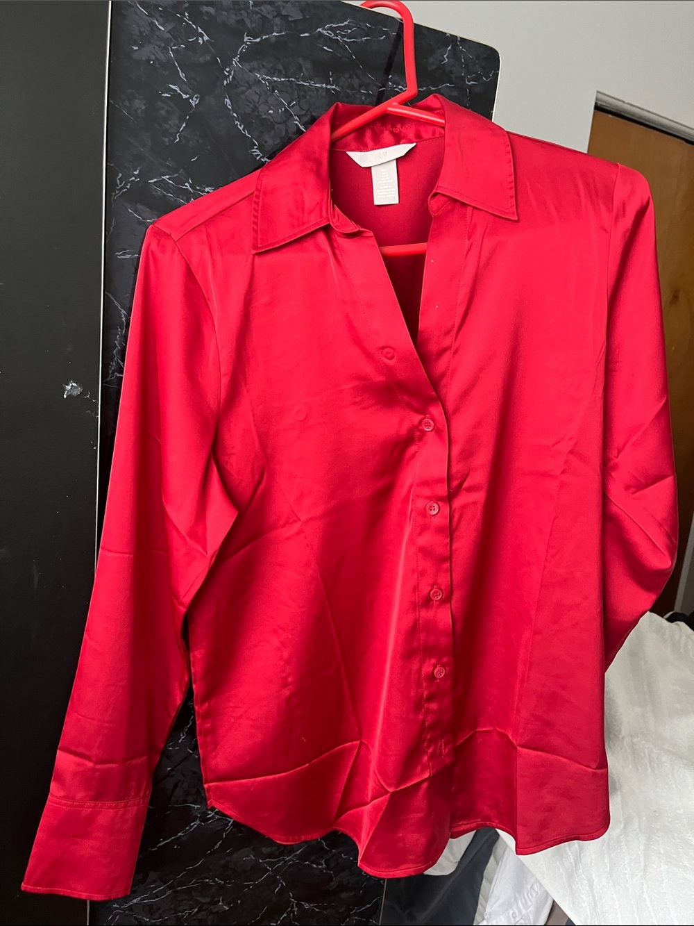 H&M Red Satin Button-Down Shirt